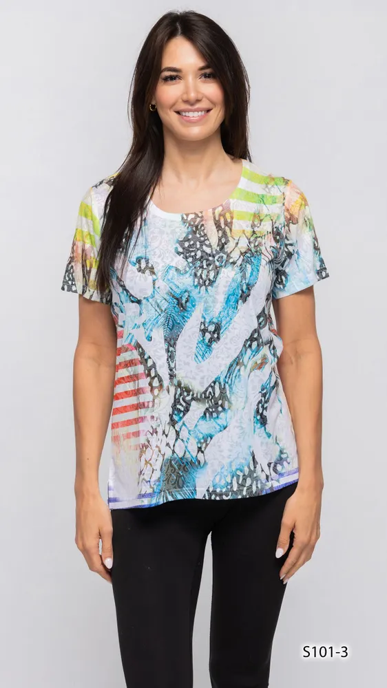 GREEN MIXED COLORS MODREN TOP PRINT 3