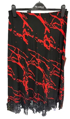 RED & BLACK ABSTRACT  LACE TRIM SKIRT PRINT 209