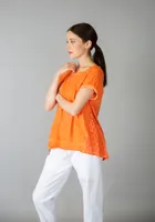 Orange Plain Top with Sequin and Lacy Detailing