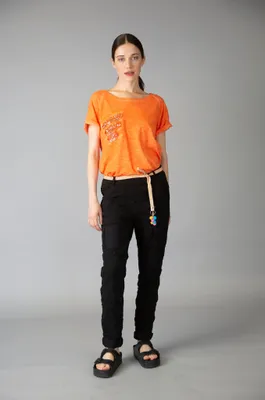 Orange Plain Top with Sequin and Lacy Detailing