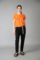 Orange Plain Top with Sequin and Lacy Detailing