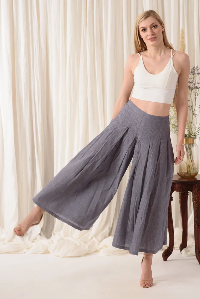 DENIM COLOR WIDE PANT WITH POCKETS