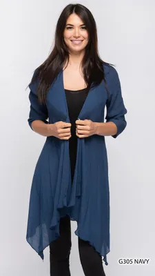 NAVY LONG ASYMMETRICAL CARDIGAN /COVERUP