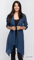 NAVY LONG ASYMMETRICAL CARDIGAN /COVERUP