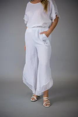 White Designer Linen Pants with Pockets