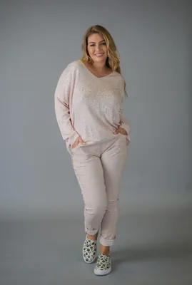 Dusty Rose Pants with Sequins on Pockets