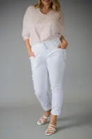 White Pants with Shiny and Zipper Detailing at Pockets