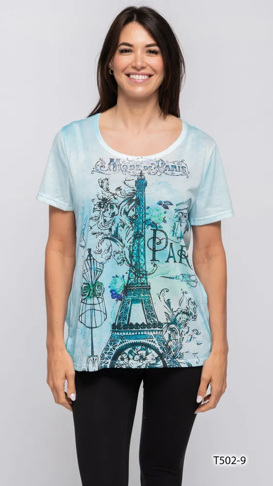 Eiffel Tower Printed T-shirt with Sequin Detail