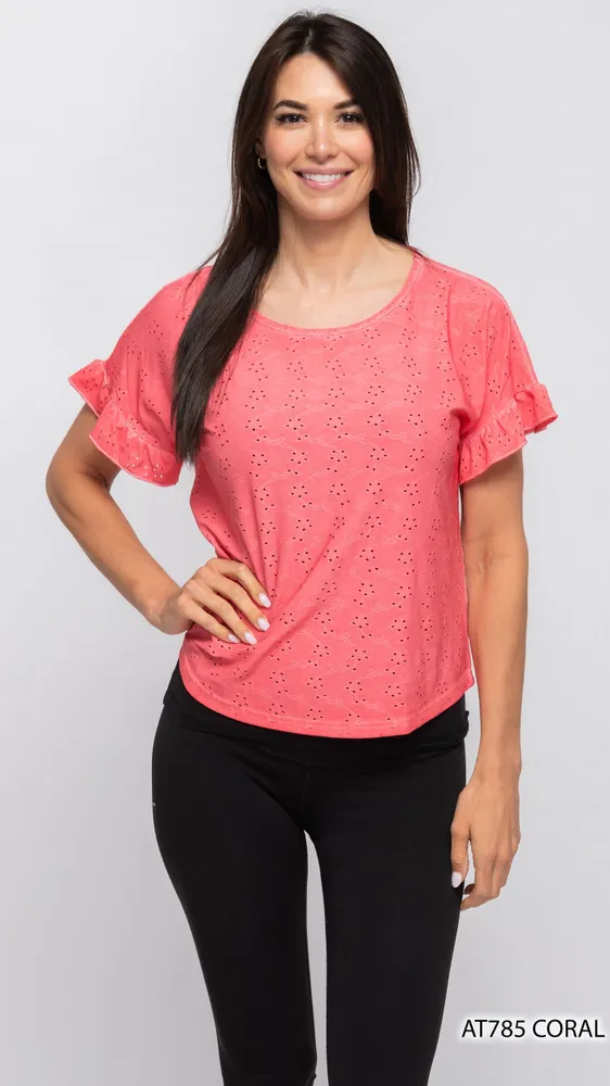 CORAL STRACHABLE RUFFLE SLEVEES TOP (CORAL)