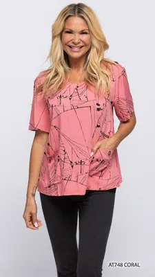CORAL / ABSTRACT PRINT WITH POCKETS TOP