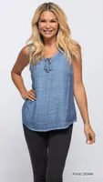 DENIM BLUE DRAWSTRING NECKLINE TOP