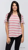 CORAL STRIPS  TIE SLEVEES TOP