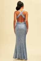 BLUE SEQUIN X BACK GOWN