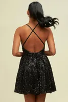 BLACK SEQUIN TUTU PLEATED MINI DRESS