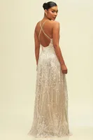 IVORY NUDE SILVER SEQUIN MAXI GOWN