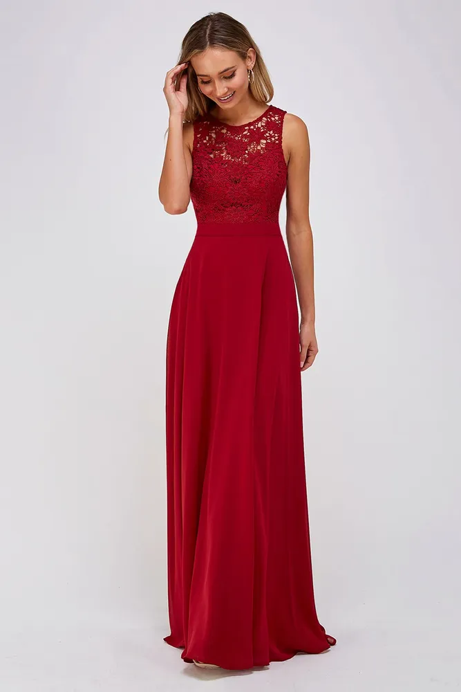 BURGUNDY SLEEVELESS CHIFFON MAXI DRESS