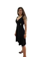 Plain Black Party Dress With Shinny Buckle Detail