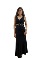 Black Gown with Net Patch Work on Waist