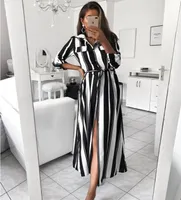 Striped Tie Belt Long Sleeve Shirt Dress Women