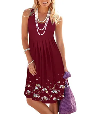 Sleeveless Floral Print Loose Summer Dress Fashion Six Colors Casual Women