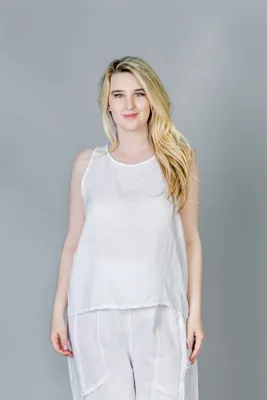 White Colored Sleeveless Top with Lacy Detailing at Back