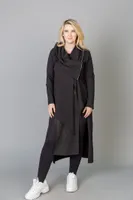 Black Designer Coat With Side Zipper And Slit