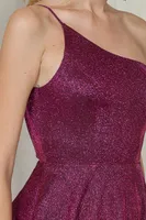 BURGUNDY ONE SHOULDER GLITTER MINI DRESS