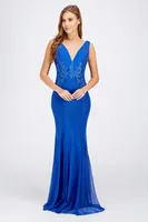 ROYAL-BLUE SLEEVELESS POLKA DOT LACE TRIMMED MAXI DRESS