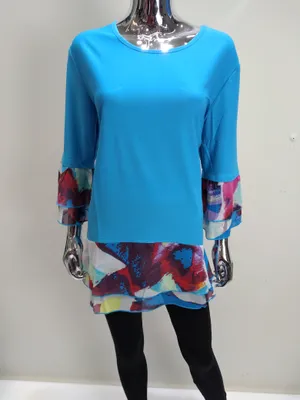 Plain Top Printed Frilled Hemline and Bell Sleeves