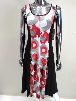 Grey-Red Printed Panel Dress