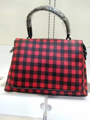 Red-black check short Handbag