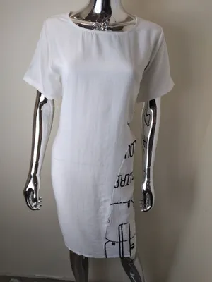 White Block Style Printed Short Sleeves Dress