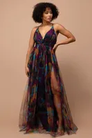 TIE DYE NAVY MUTLI TULLE MAXI