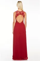 BURGUNDY SLEEVELESS CUT OUT BACK CHIFFON DRESS