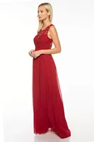 BURGUNDY SLEEVELESS CUT OUT BACK CHIFFON DRESS