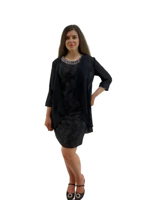 Black Designer Party Dress with Coverup/CARDIGAN