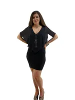 Black Plain Poncho Style Dress With Necklace