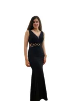 Black Gown with Net Patch Work on Waist