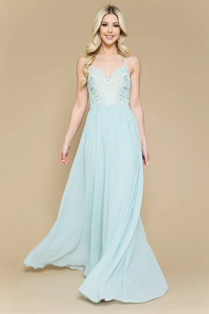 SAGE LACE TOP CHIFFON MAXI DRESS