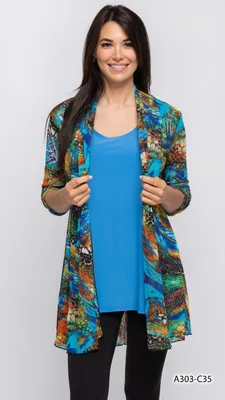 PRINTED CARDIGAN BLUE /TEAL/YELLOW BLEND PRINT-C35