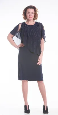 Navy Attached Poncho Dress with Stone Detailing