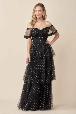 Long Dress with Shiny Net detailing