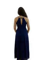 Navy Gown with Stone work on Neck and Waist