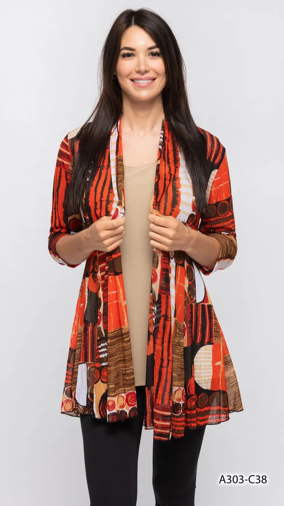 PRINTED CARDIGAN ORANGE BLACK BLEND PRINT-C38