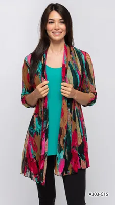 PRINTED  CARDIGAN HOT PINK/ TEAL/BEIGE PRINT-C15