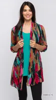 PRINTED  CARDIGAN HOT PINK/ TEAL/BEIGE PRINT-C15