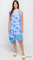 BLUE AND WHITE ASYMMETRICAL HEM DRESS (BLUE)