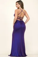 PURPLE LADIES CRISS CROSS BACK GLITTER SLIT MAXI DRESS