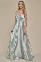 SLEEVELESS COWL NECK SATIN MAXI DRESS