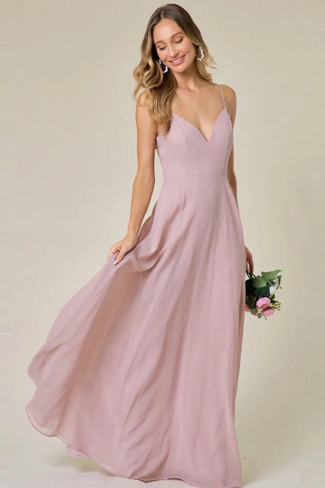 MAUVE SLEEVELESS CHIFFON WITH BACK DETAIL DRESS